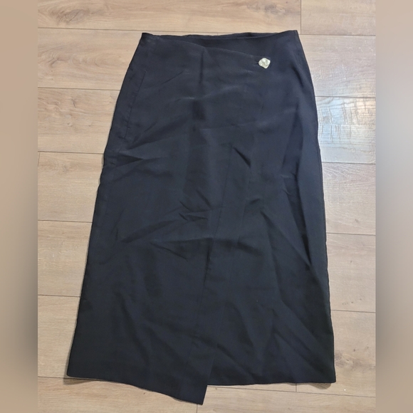 Vince Dresses & Skirts - Vince Black Skirt 6 Side Wrap Skirt Asymmetrical Silver Button